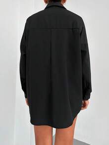 EURMUSE 100%Cotton Pearls Beaded Drop Shoulder Shirt - Black - View 2