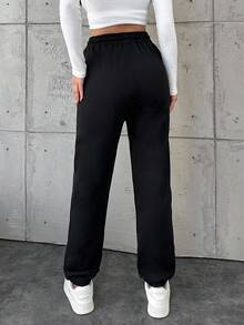 EURMUSE Cotton Women's Drawstring Waist Pocket Jogger Pants - Black - View 2