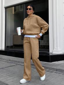 EURMUSE Women Oversize Sweatshirt With Wide Leg - Beige - View 4