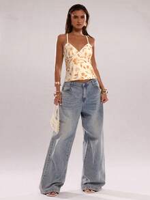SHEIN BAE Women's Summer Sequin & Floral Embellished Camisole Top,Summer Top - Apricot - View 6