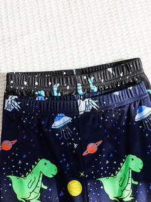 SHEIN 4件套男童恐龙太空图案休闲简约修身圆领短袖睡衣套装，四季皆宜 - 彩色 - 查看 7