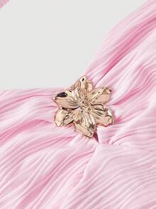 SHEIN MOD 2pcs/Set Women Jacquard Halter Top And Skirt - Baby Pink - View 3