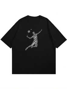 ‌Camiseta de Manga Corta Holgada Casual Versátil con Estampado de Baloncesto Divertido, Ideal para Vacaciones, Trabajo y Uso Diario - Negro 9 - Ver 3