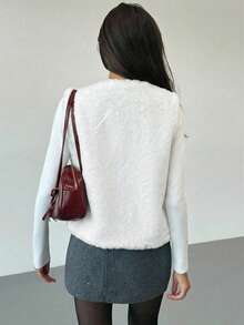 Aloruh Sleeveless Basic Outerwear, Elegant Fashion Faux Fur Coat In Fall/Winter - White - View 2