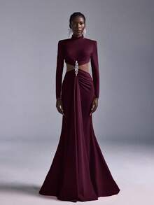 Elitara Minimalist Red Rhinestone Embellished Mermaid Maxi Dress, Suitable For Attending Formal Parties, Gatherings And Ladies' Formal Gala - Purple - View 3