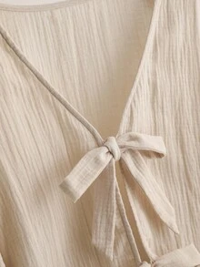 CosyJoli Plus Size Casual V-Neck Long Sleeve Shirt With Tie-Up,Slightly Sheer, Floral Lace Patchwork Texture Clothes For Women Spring