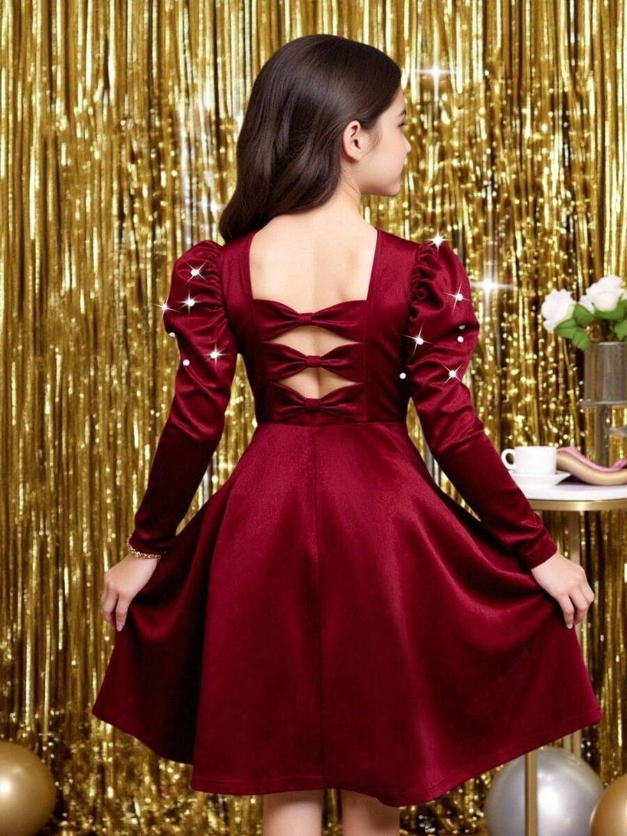 Sparklyn Robe longue à manches longues élégante de couleur bordeaux pour les jeunes filles en automne et en hiver