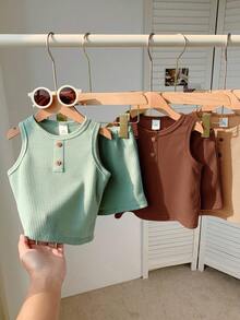 Loomiva 6pcs/Set Baby Boy Cute Casual Knit Vest & Shorts Set, Basic Multi-Pack, Summer - Multicolor - View 7