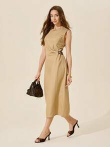 CUCCOO BASICS Giày sandal cao gót 8.8cm màu đen bằng da PU, kiểu dáng cổ điển, trang trí khóa vàng. - Nâu dệt - Xem 9