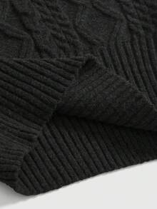 ROMWE 浪漫厚针织 Z 字纹深灰色露肩灯笼袖套头毛衣 - 黑色 - 查看 5