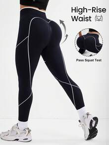 Dewbera 女士休闲运动印花提臀塑形紧身裤 - 黑色 - 查看 1