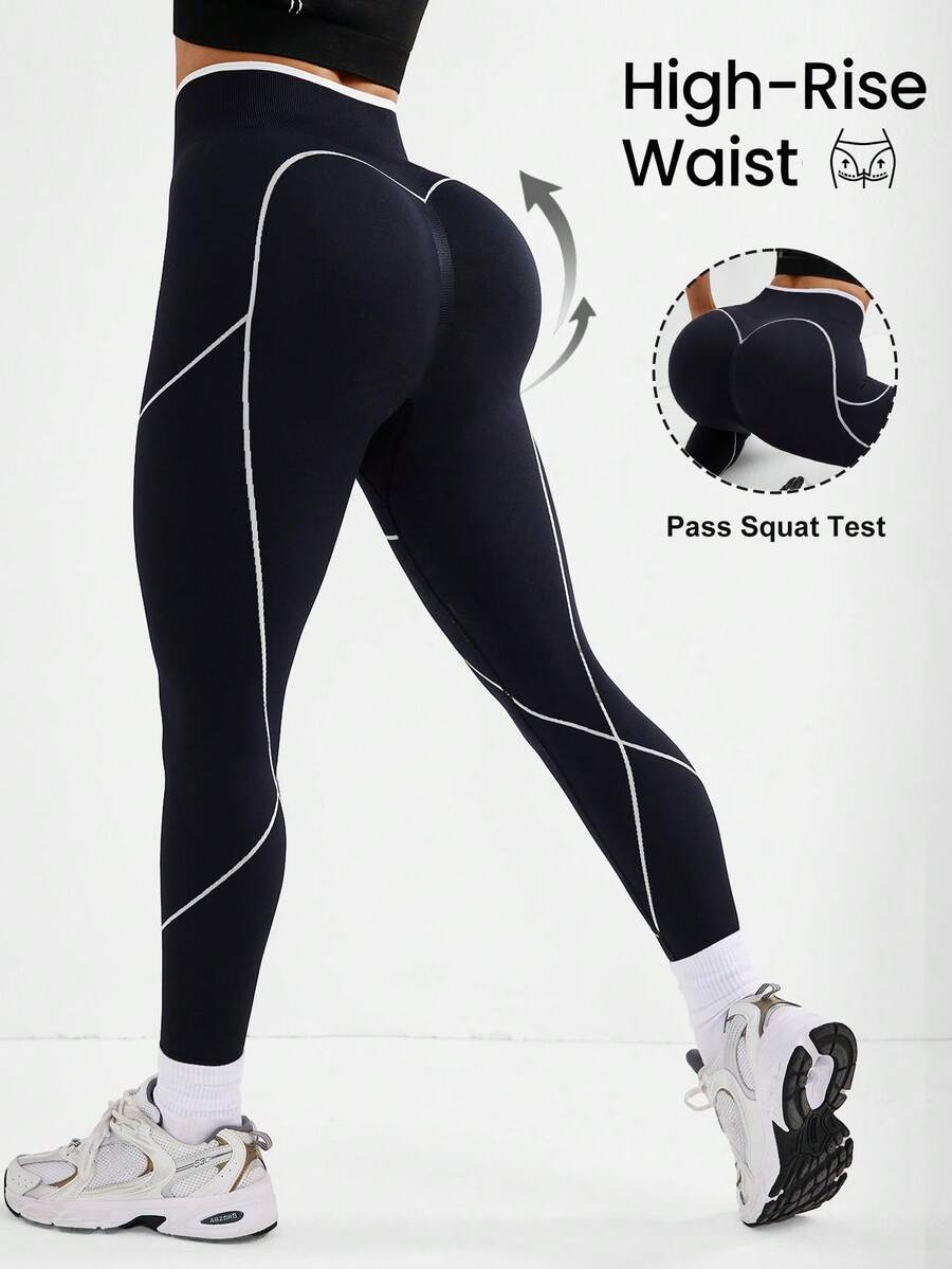 Dewbera 女士休闲运动印花提臀塑形紧身裤 - 黑色 - 查看 1