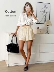 Easowa 女士休闲白色波点印花100%纯棉短裤 - 白色 - 查看 6