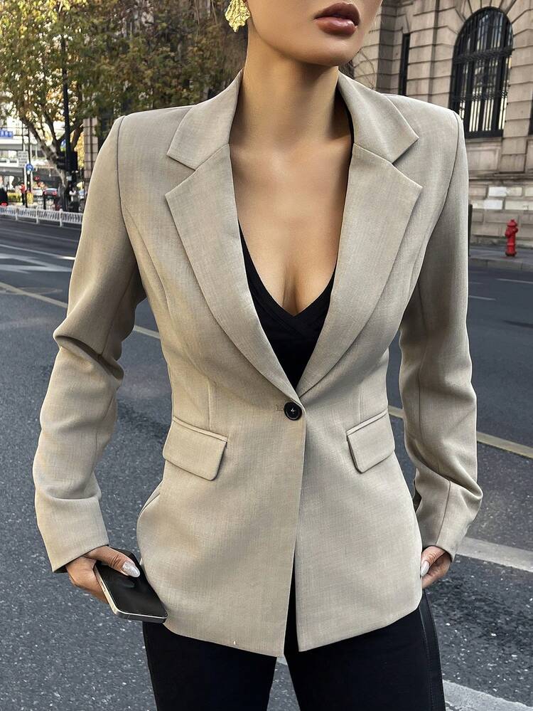 Women's Solid Color Minimalist Casual Long Sleeve Blazer