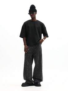 SUMWON 常规款男士压纹十字细节短袖圆领T恤 休闲街头哥特风纯色 - 黑色 - 查看 5