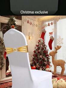 6条/10条/20条 奢华闪亮金色弹力氨纶椅套带 婚礼金属椅套 圆形扣滑扣 适用于婚礼、家居、派对、宴会、餐厅、酒店接待活动 通用仪式椅套装饰 - 金色 - 查看 3