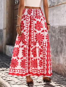 SHEIN Holidaya 女士碎花抽绳腰休闲度假裙 - 彩色 - 查看 3