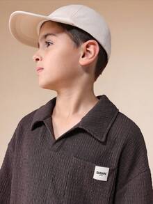 SUMWON Boys Textured Polo Shirt And Shorts Co-Ord Set With Chest Pocket Classic Collar Summer Casual Outfit - Coffee Brown - View 6