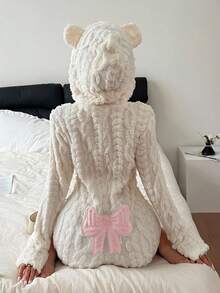 Dream Adore 动物造型连帽蝴蝶结提花抓绒女士连体睡衣