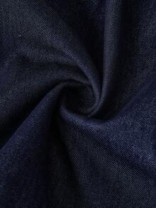 SHEIN MOD 大码休闲水洗泡泡袖牛仔衬衫 夏季上衣 春季女装 情人节女装 生日女装 外出女装 优雅女装 度假女装 休闲女装 深色水洗牛仔荷叶边上衣，泡泡短袖和领子 - 深色水洗藍 - 查看 5