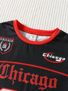2pcs/Set Young Boy Casual Baseball Sports Style,Number 88,Gothic Chicago Text,Star Graphic Print Short Sleeve T-Shirt And Shorts Set,Summer Clothes - Multicolor - View 5