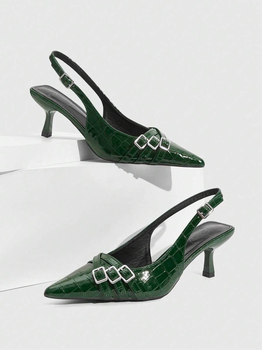 CUCCOO SZL Giày cao gót mũi nhọn quai da báo thời trang nữ Giày cao gót màu đỏ tía Giày mùa xuân Kỳ nghỉ xuân Phục sinh - Màu xanh lá cây đậm - Xem 1