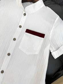 SHEIN 2pcs/Set Teenage Boys' Casual School Style Simple White Shirt And Pants Outfit