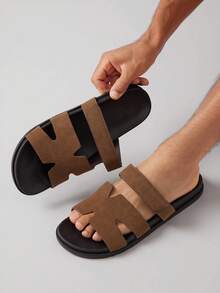 SHUZIA Men's Cutout Adjustable Band Comfortable Slide Sandals For Christmas - Coffee Brown - View 2