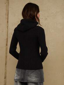 COUREZ Áo khoác cardigan dệt kim gân ngắn/ Áo cardigan đen dễ thương, gợi cảm phong cách Y2K mùa xuân để đi chơi, dự tiệc hoặc lễ hội. - Màu xanh bụi bặm - Xem 4