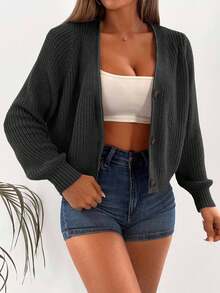 EURMUSE Cardigan casual a maniche lunghe con scollo a V e bottoni, tinta unita, adatto per autunno/inverno - Grigio Scuro - Visualizzare 3