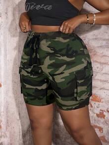 Slaydiva 大码高腰紧身性感工装牛仔短裤 - 軍綠色 - 查看 5