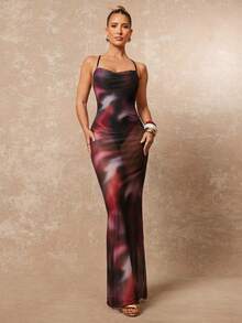 Lumalex 扎染印花网纱性感露背吊带长裙沙滩罩衫 - 彩色 - 查看 2