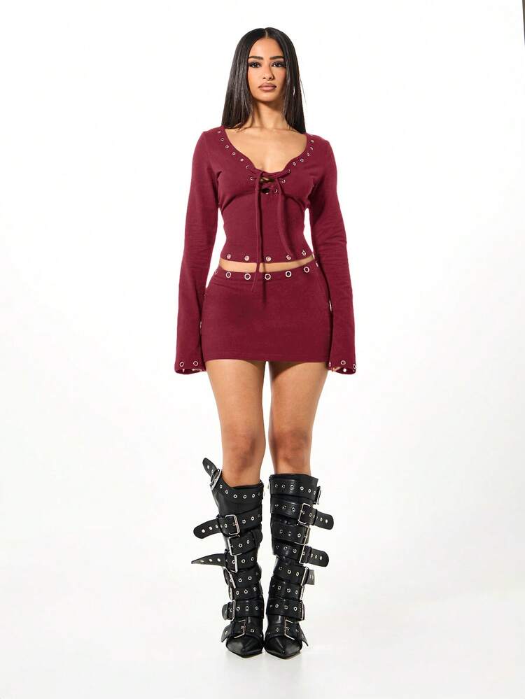 SUMWON WOMEN Lace Up Cropped Top With Eyelet Details
