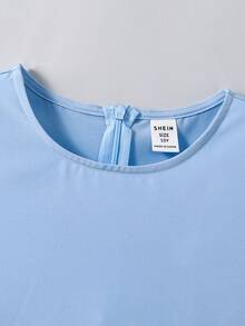 Tween Girls' Casual Blue Dress, Versatile Fashionable Summer Outfits, Inspired By Spring And Summer Styles, Shorts And Tops Sets - Baby Blue - View 4