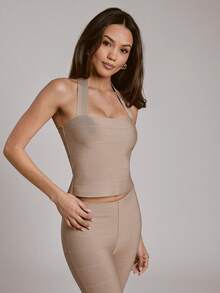 Hauture 绷带露背修身性感外出度假装 - 卡其色 - 查看 6