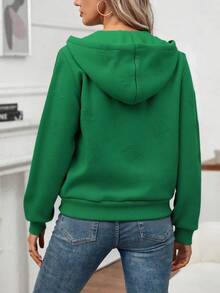 Chaqueta de béisbol para mujeres - cremallera cerrada, con capucha de cuerda, envío en almacén local, material cómodo, estilo universal femenino, amante de la ropa callejera, otoño e invierno - Verde - Ver 3