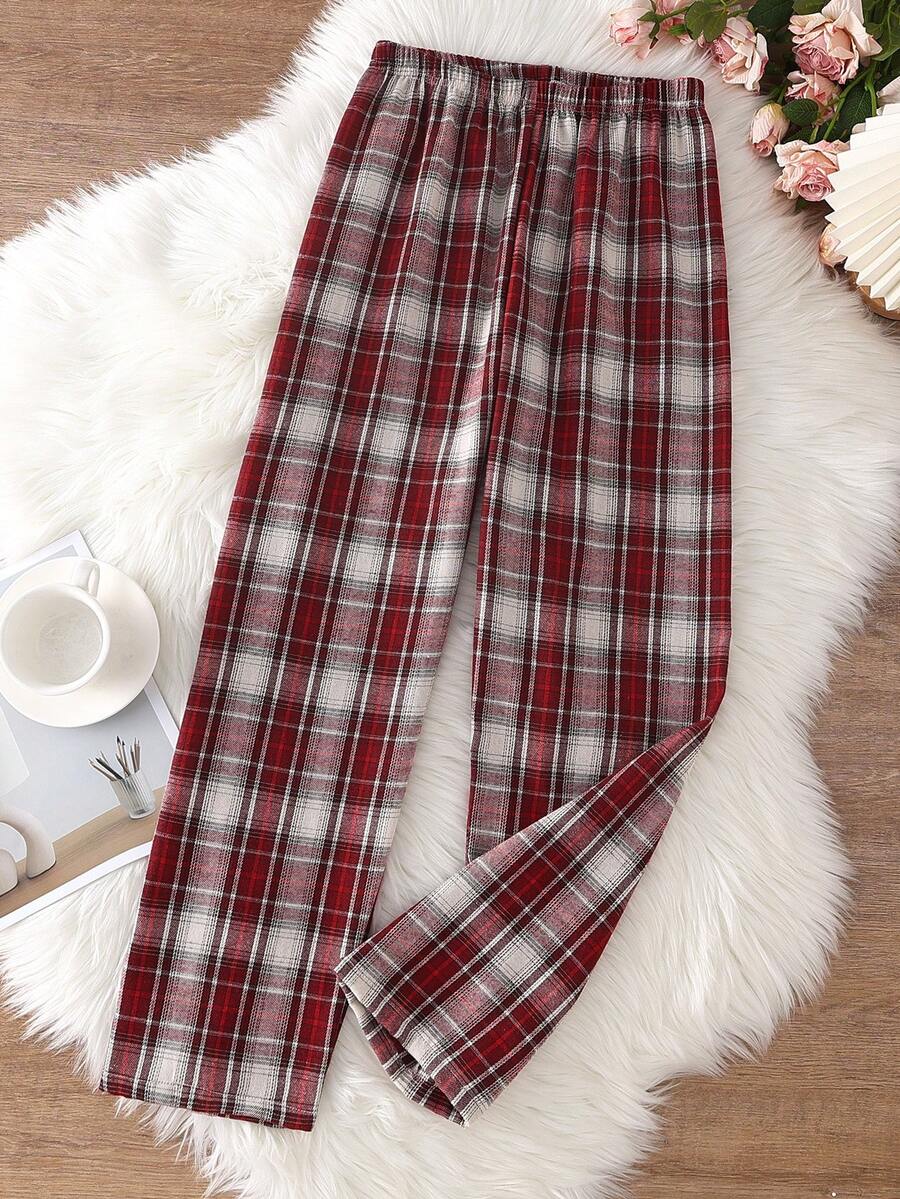 Teen Girls Pajamas-Red Plaid Pajama Pants Elastic Waist Long Pants Lounge Sleep Bottoms Cozy Lightweight Soft Comfortable All Season Four Seasons Home Nightwear 2026 Holiday Essential Gift Idea Casual Relaxation Bedtime Warm - Red - View 1