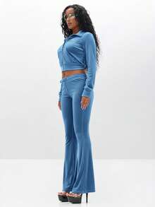 BABYPHAT Velour Track Jacket With Rhinestone Script Logo And Full Zip Front For Casual Loungewear - Baby Blue - View 4