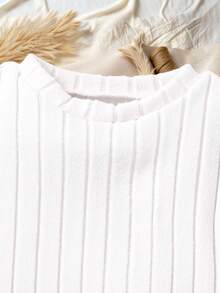 SHEIN 1pc Teen Girls Elegant Long Sleeve Ribbed Knit White Top Patchwork Lavender Skirt,Modest Crew Neck Autumn Dress For Party,Sweet & Ladylike Style - Mauve Purple - View 7