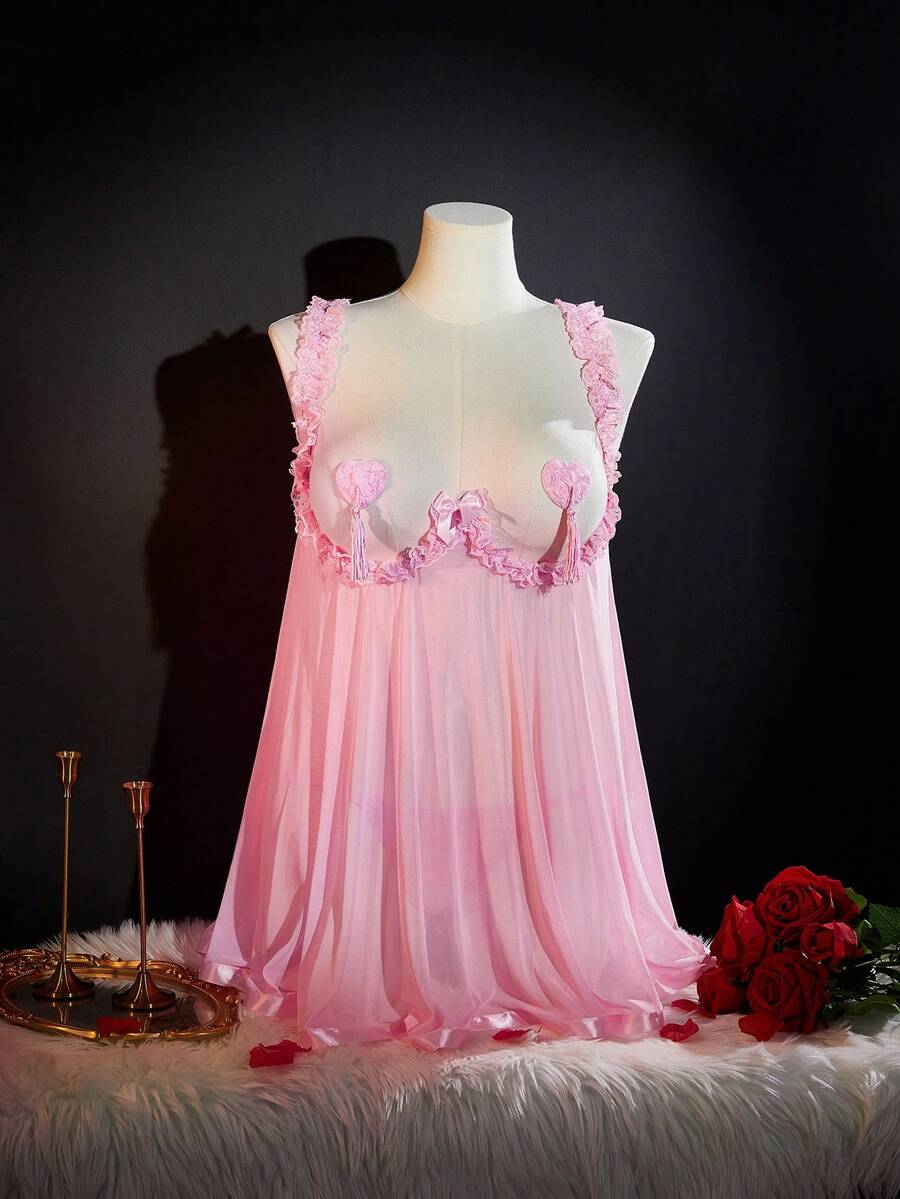 SpicyHot Đồ lót lưới mỏng cỡ lớn - Hồng - Xem 1