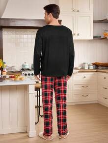 CoupledUp 情侣休闲可爱考拉动物印花格子长袖睡衣套装，秋季家居服 - 彩色 - 查看 5