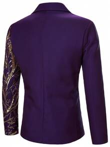 Manfinity Bizformal 男士西装套装，时尚派对演出西装，男士晚礼服，新郎西装，紫色亮片西装，婚礼西装 - 紫色 - 查看 5