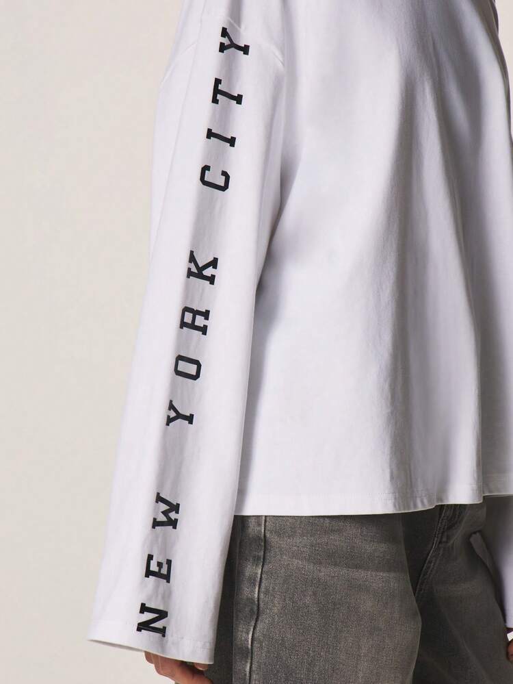 MISSGUIDED Oversized Long Sleeve Crew Neck T-Shirt With New York City Text Print For Casual Everyday Comfort And Urban Style