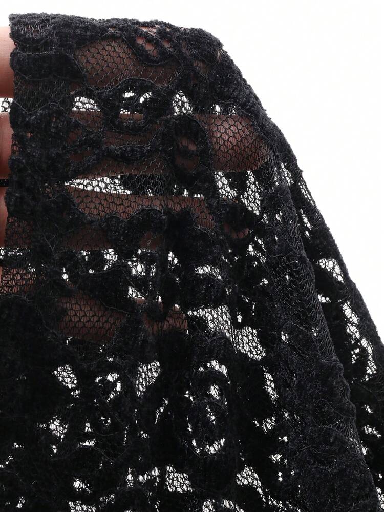 Women's Round Neck Lace Patchwork Waist Fitted Elegant Long Dress Maxi Dress