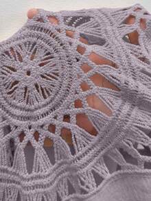 SHEIN Frenchy 大码休闲度假V领蕾丝拼接开衩连衣裙 - 紫色 - 查看 6