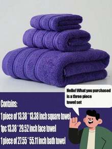 3pcs/2pcs Set Modern, Simple, Personalized, Plain Colored Towels For Face Washing, All Cotton For Home Use, Suitable For Both Men And Women, Soft And Skin Friendly, Quick Drying Bath Towels, Daily Gifts, Multi-Purpose Universal Towels, Bathroom Hair Accessories, Gym Yoga, Outdoor Swimming Pool Towels, 34 * 75 Towels, 70 * 140 Towels, 34 * 34 Square Towels - Purple - View 10