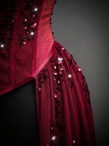 SHEIN ICON Vestido de mujer con bandeau de malla con lentejuelas de moda y sexy - Rojo - Ver 7