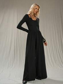 TRNVIE Mono de mujer de encaje y plisado en negro de 2 en 1 para otoño/invierno - Negro - Ver 5