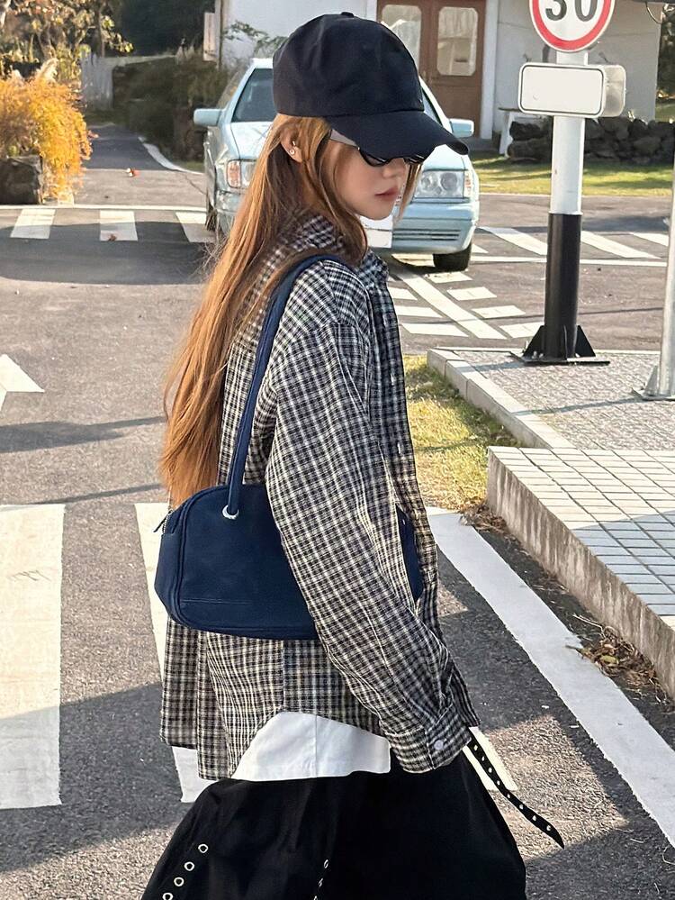 Teen Girl Casual Plaid Long Sleeve Shirt