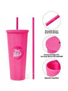 Mean Girls | SHEIN 750 Ml / 25 Oz Pink Straw Cup, Cold Water Cup, Gifts For Friends - Hot Pink - View 3